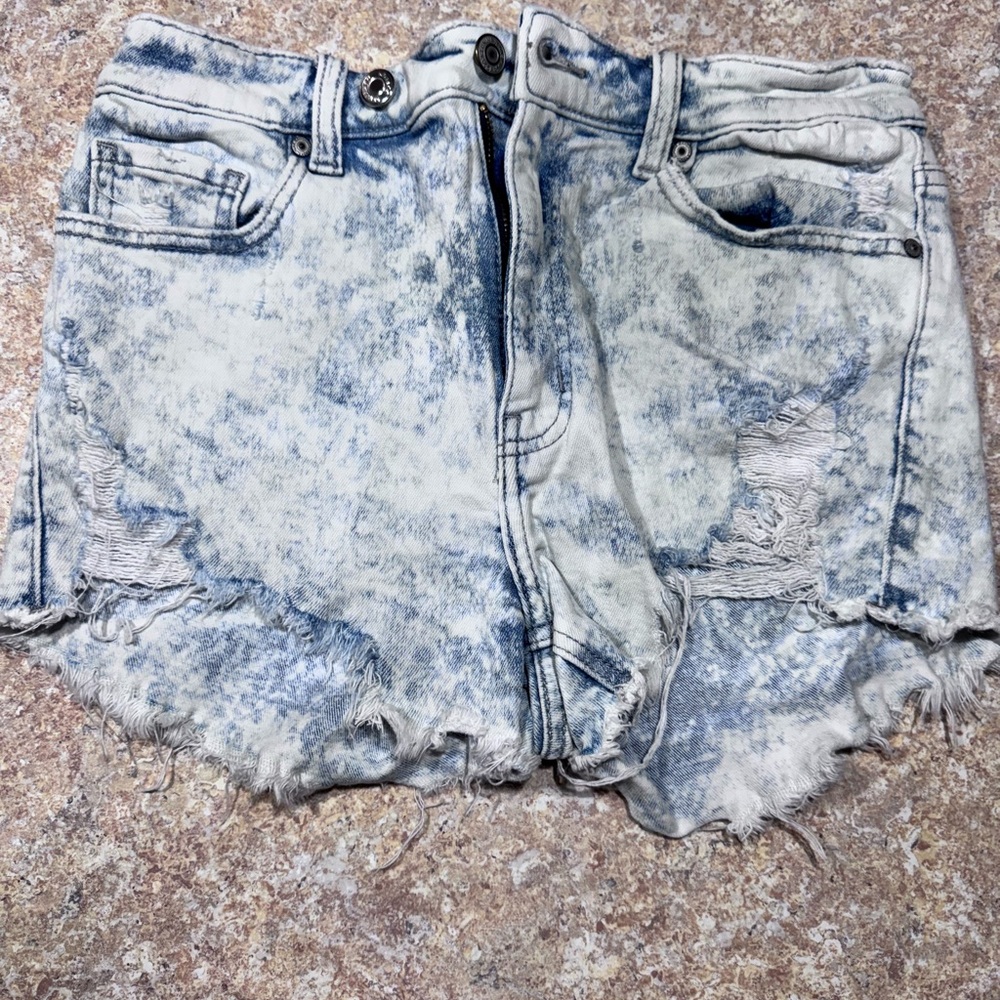 Eunina Blue Distressed Jean Shorts with Raw Hem